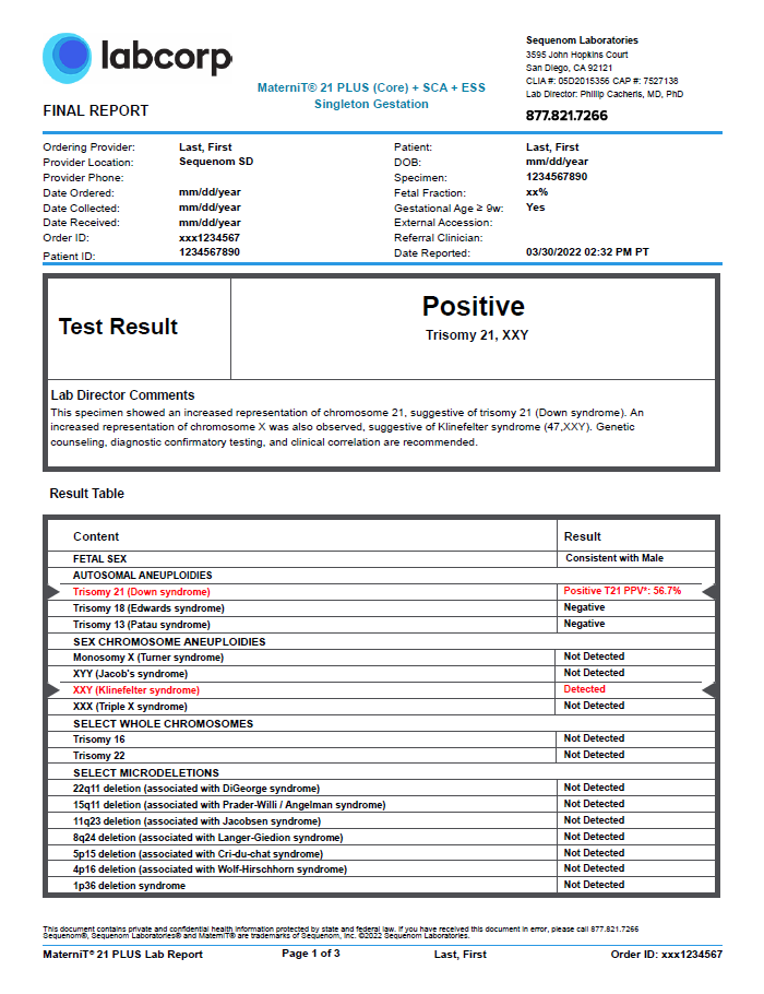 MaterniT 21 Plus (Core) + SCA + ESS Sample Report page 1.png